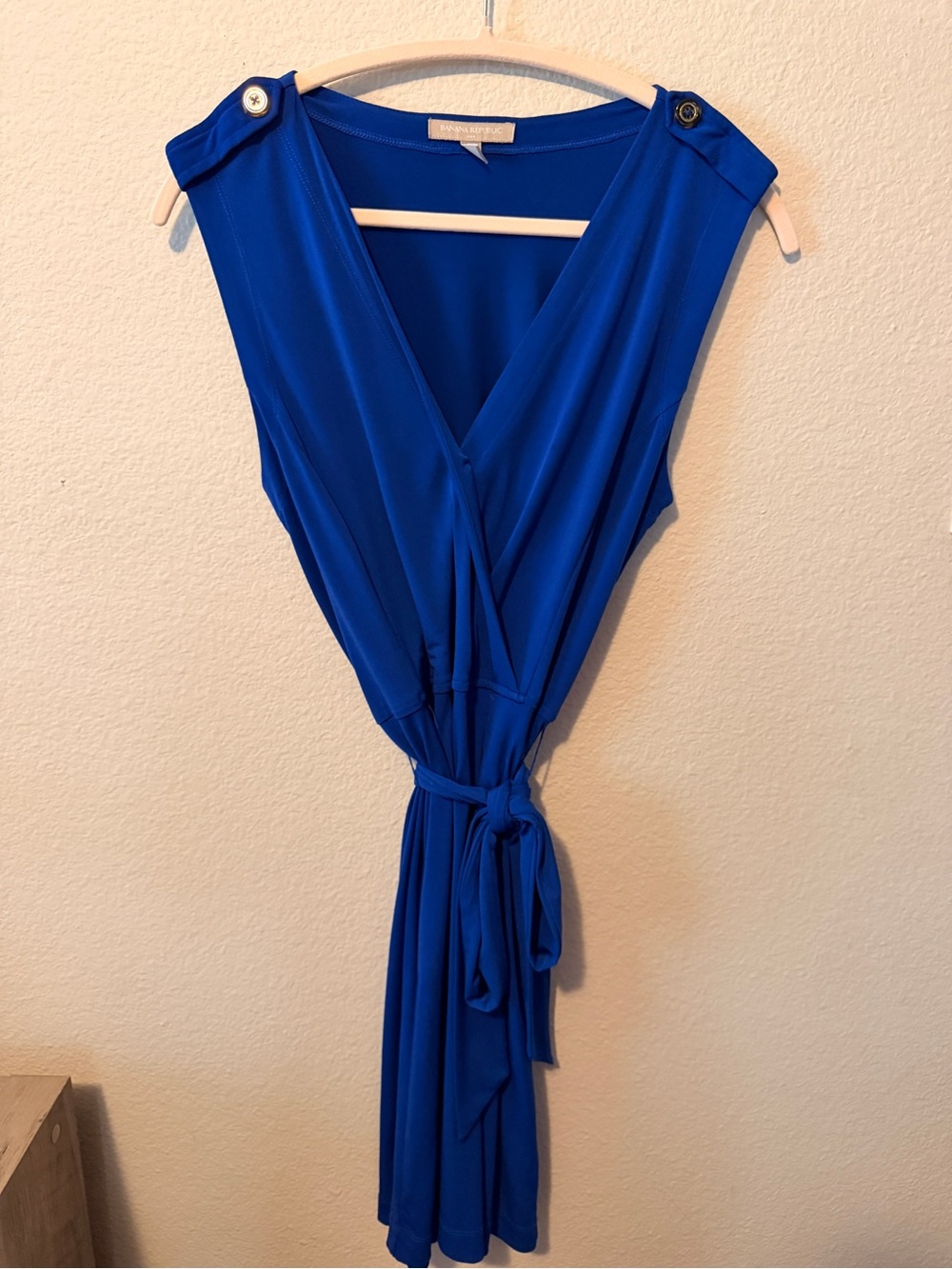 Banana Republic Cobalt Blue Sleeveless Faux-Wrap Dress with Tie
